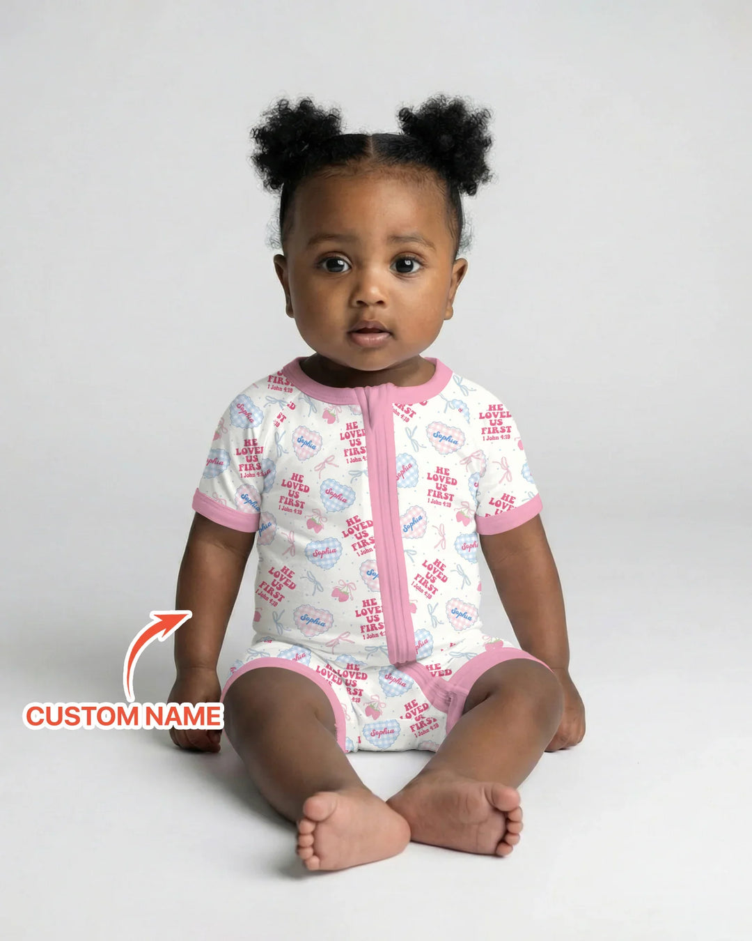 He Loved Us First Custom Name Bamboo Shorty Zippy