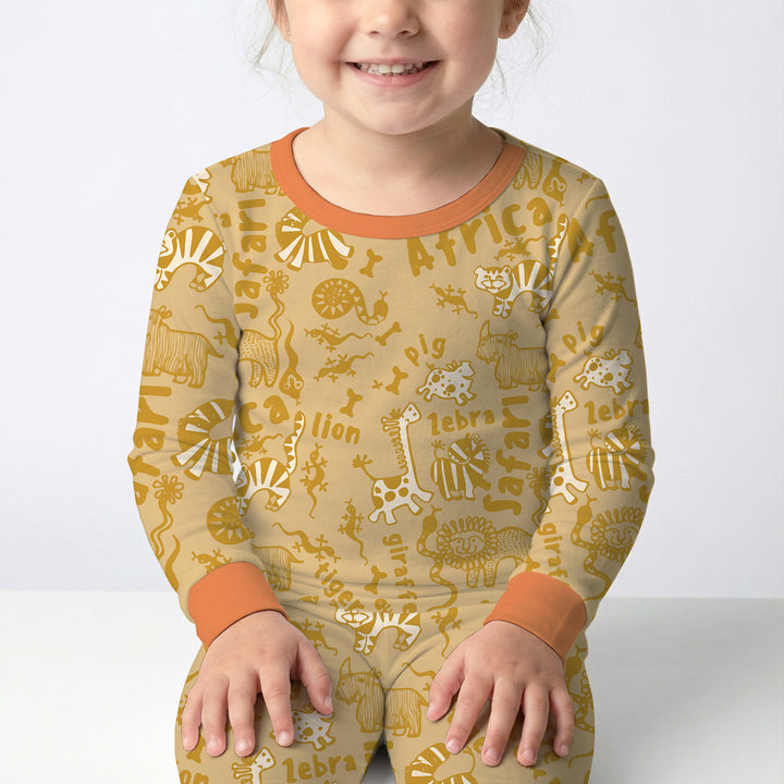 Handdrawn African Animals Two Piece Long Sleeve Pajama Set