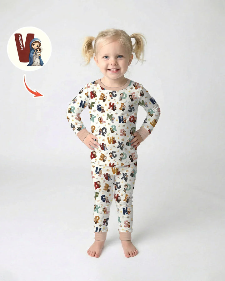 Catholic Saint ABCs Two Piece Long Sleeve Pajama Set