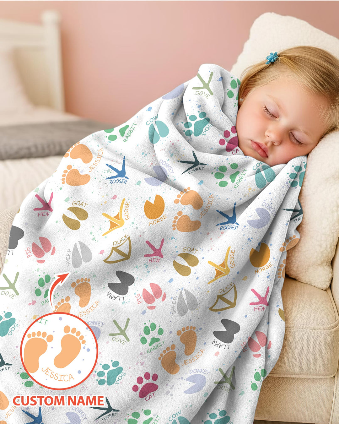 Cute Farm Animal Tracks Custom Name Bamboo Blanket