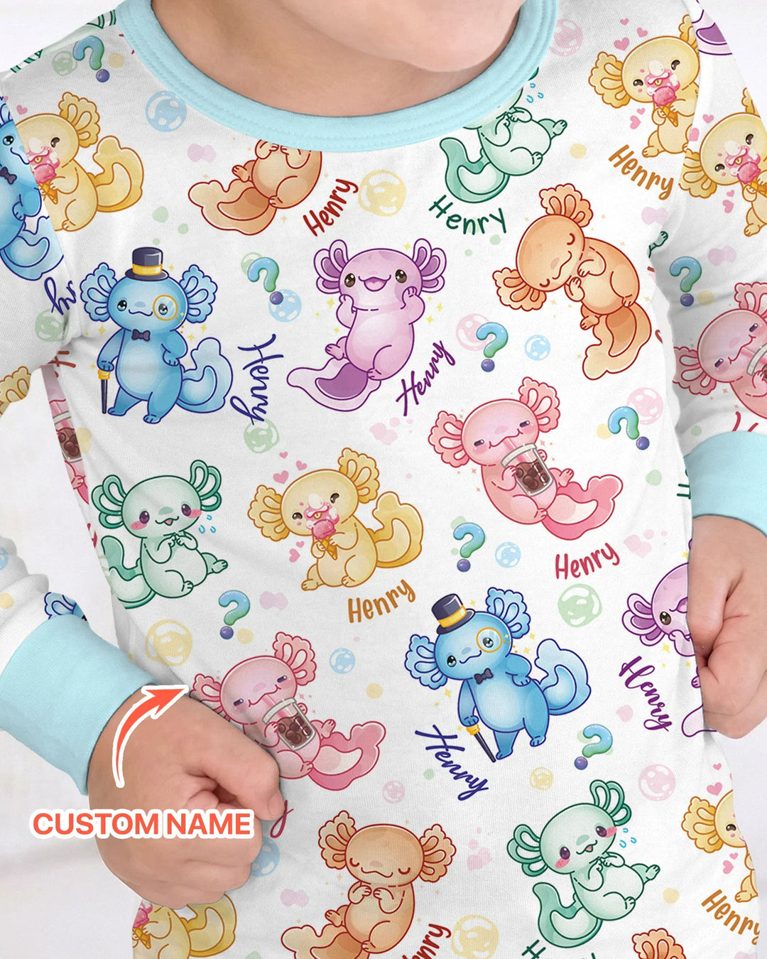 Conjunto de pijama de dos piezas de manga larga de bambú con preguntas de ajolote