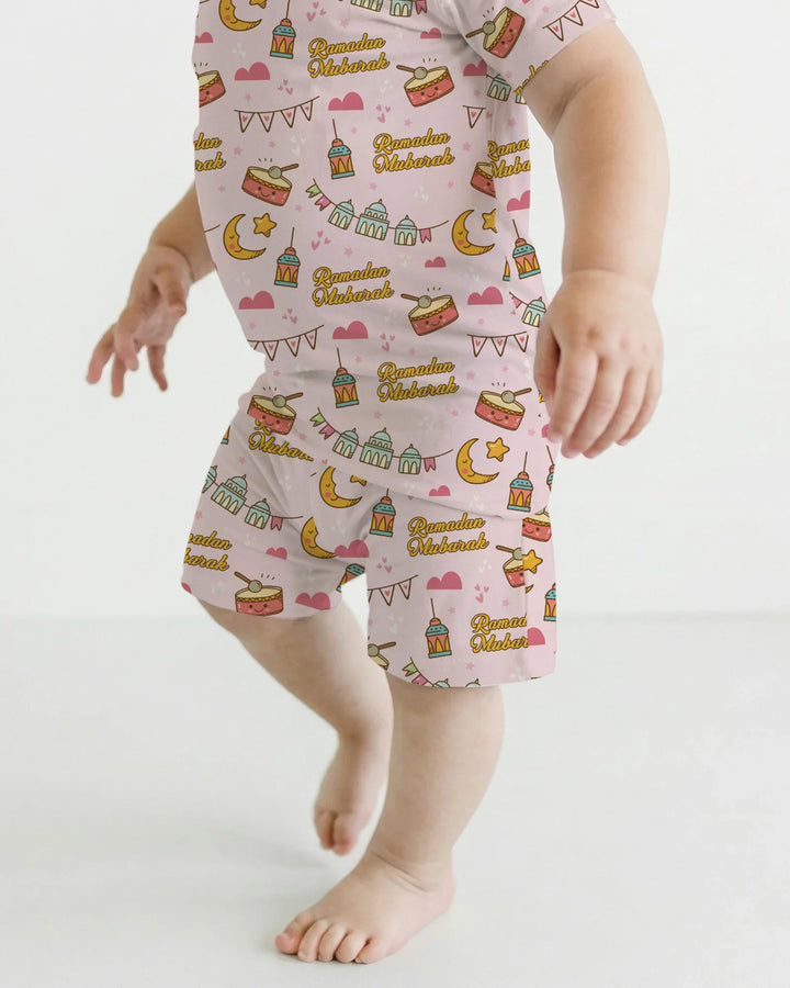 Ramadan Mubarak Two Piece Short Sleeve Shorts Pajama Set