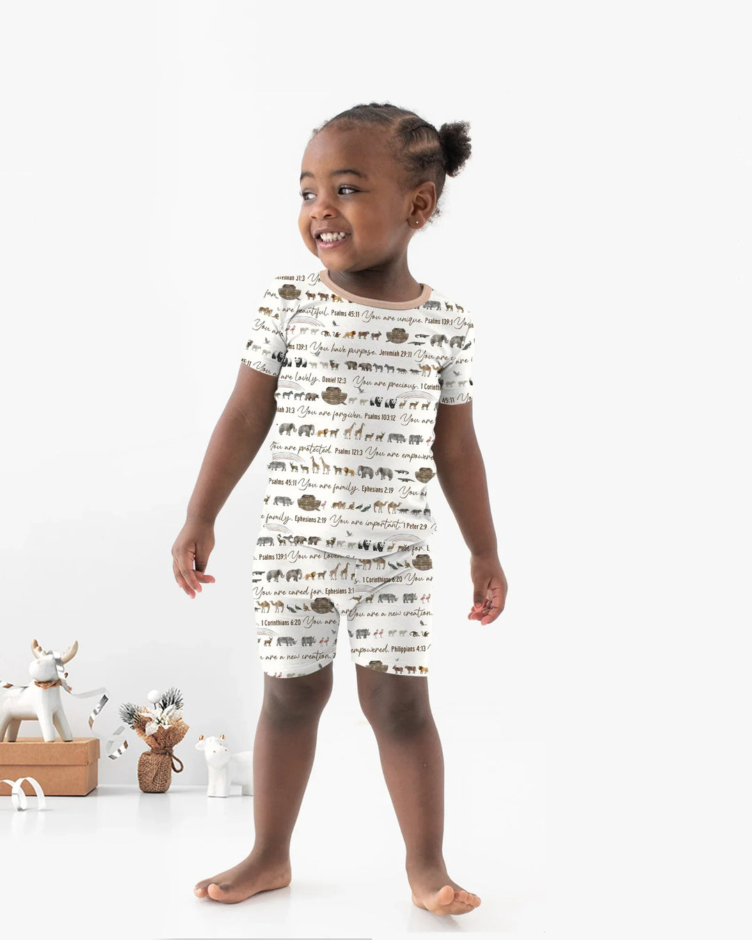 Biblical Noah's Ark Bamboo Two Piece Short Sleeve Shorts Pajama Set