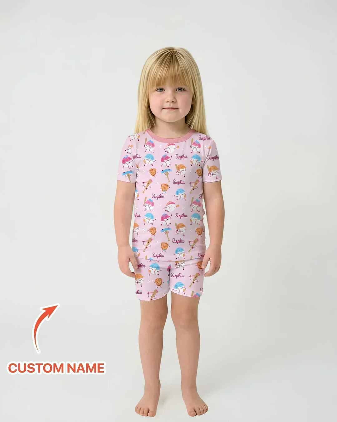 Custom Name Ballparl Family Matching Bamboo Two Piece Short Sleeve Shorts Pajama Set