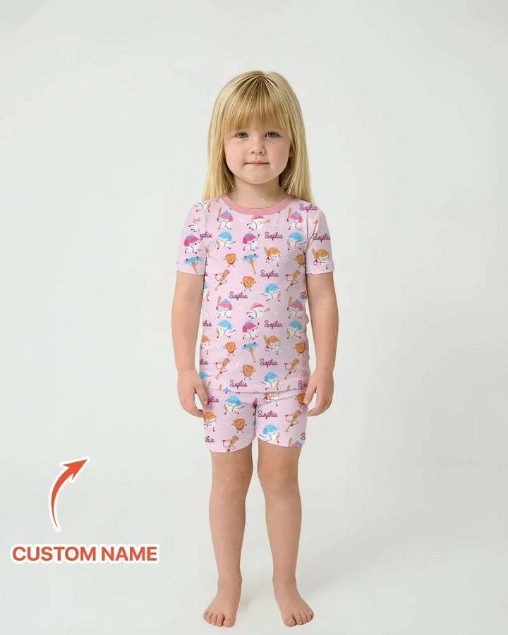 Custom Name Ballparl Family Matching Bamboo Two Piece Short Sleeve Shorts Pajama Set