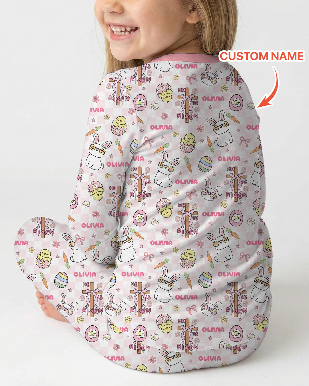 Custom Name Retro Easter Two Piece Long Sleeve Pajama Set