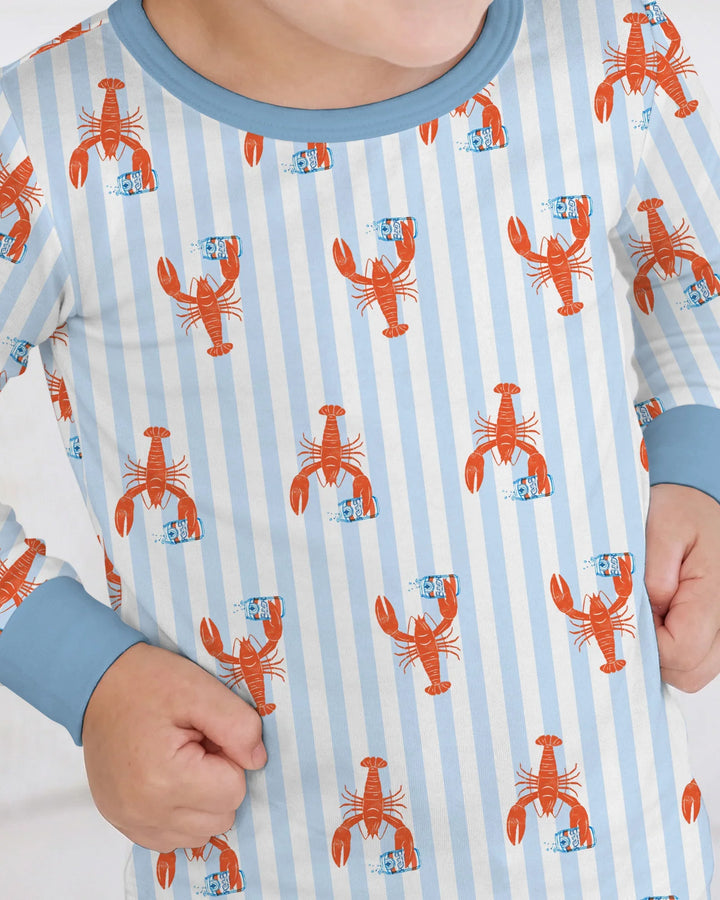 Conjunto de pijama de dos piezas de bambú de manga larga con nombre personalizado, diseño de cerveza y cangrejo de río