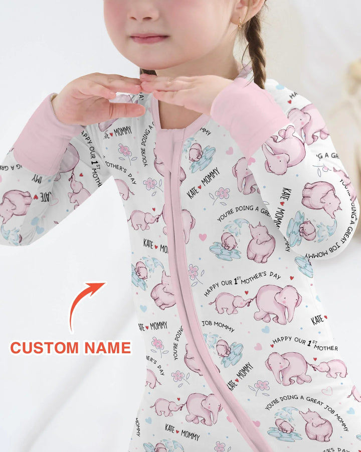 Custom Name Mother & Baby Elephant Convertible Zippy