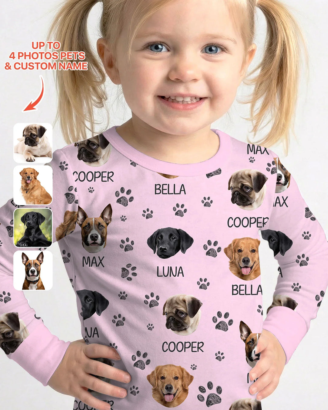 Pijama de dos piezas de bambú con manga larga y foto personalizada de perro con huella