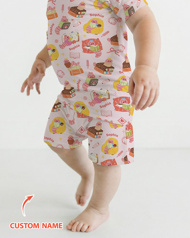 Little Book Worm Family Matching Bamboo Two Piece Short Sleeve Shorts Pajama Set