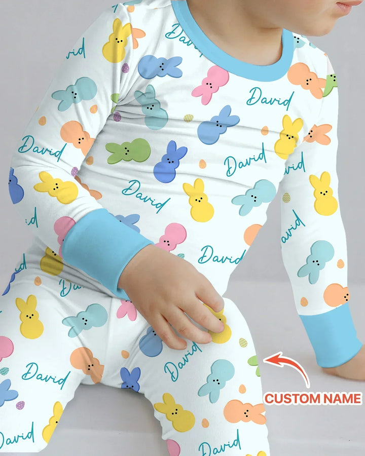 Personalized Easter Bunnies Family Matching Two Piece Long Sleeve Pajama Set