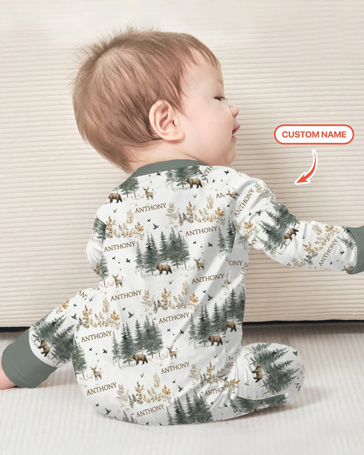 Custom Name Forest Bear Deer Bamboo Convertible Zippy
