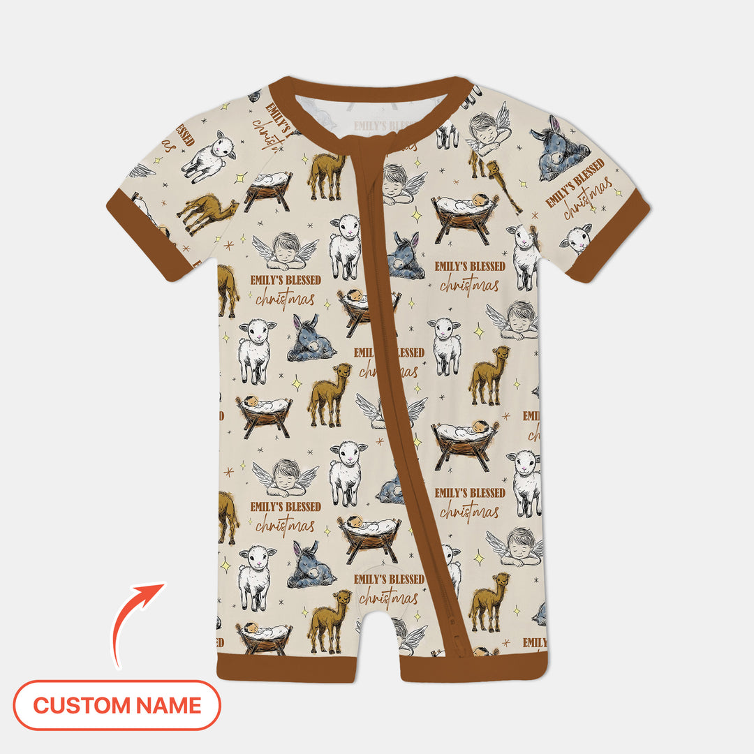 Benutzerdefinierter Name Baby Gesegnet Weihnachten Shorty Zippy