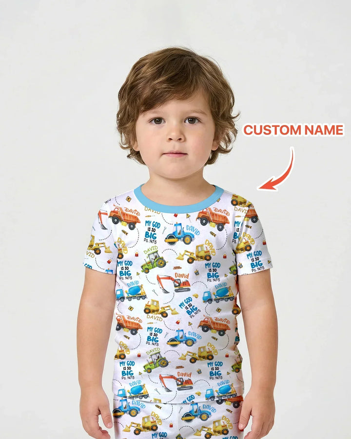 Conjunto de pijama de bambú de dos piezas con nombre personalizado "My God Is So Big" de manga corta y pantalones cortos