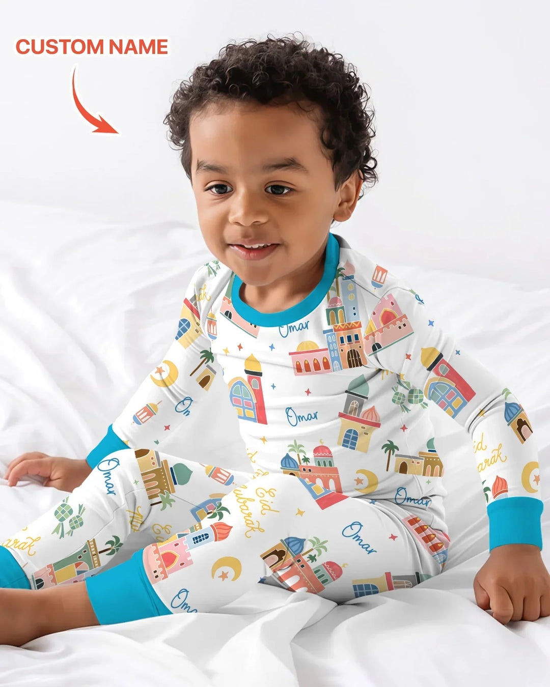 Eid Mubarak Custom Name Two Piece Long Sleeve Pajama Set