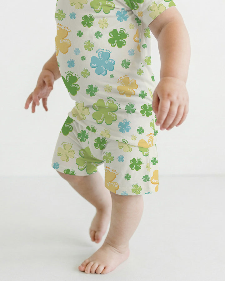 Shamrocks Print St. Patrick's Day Two Piece Short Sleeve Shorts Pajama Set