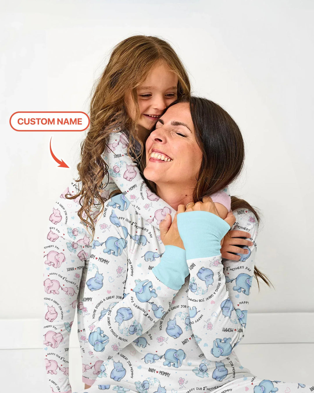 Custom Name Mother & Baby Elephant Women Pajama Set