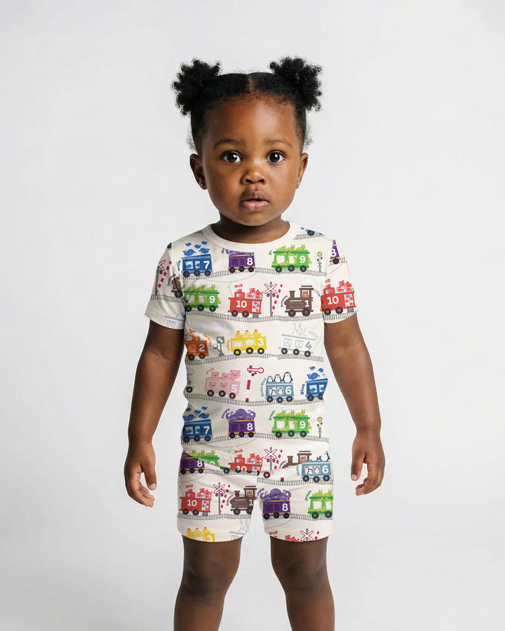 Color Train Bamboo Two Piece Short Sleeve Shorts Pajama Set