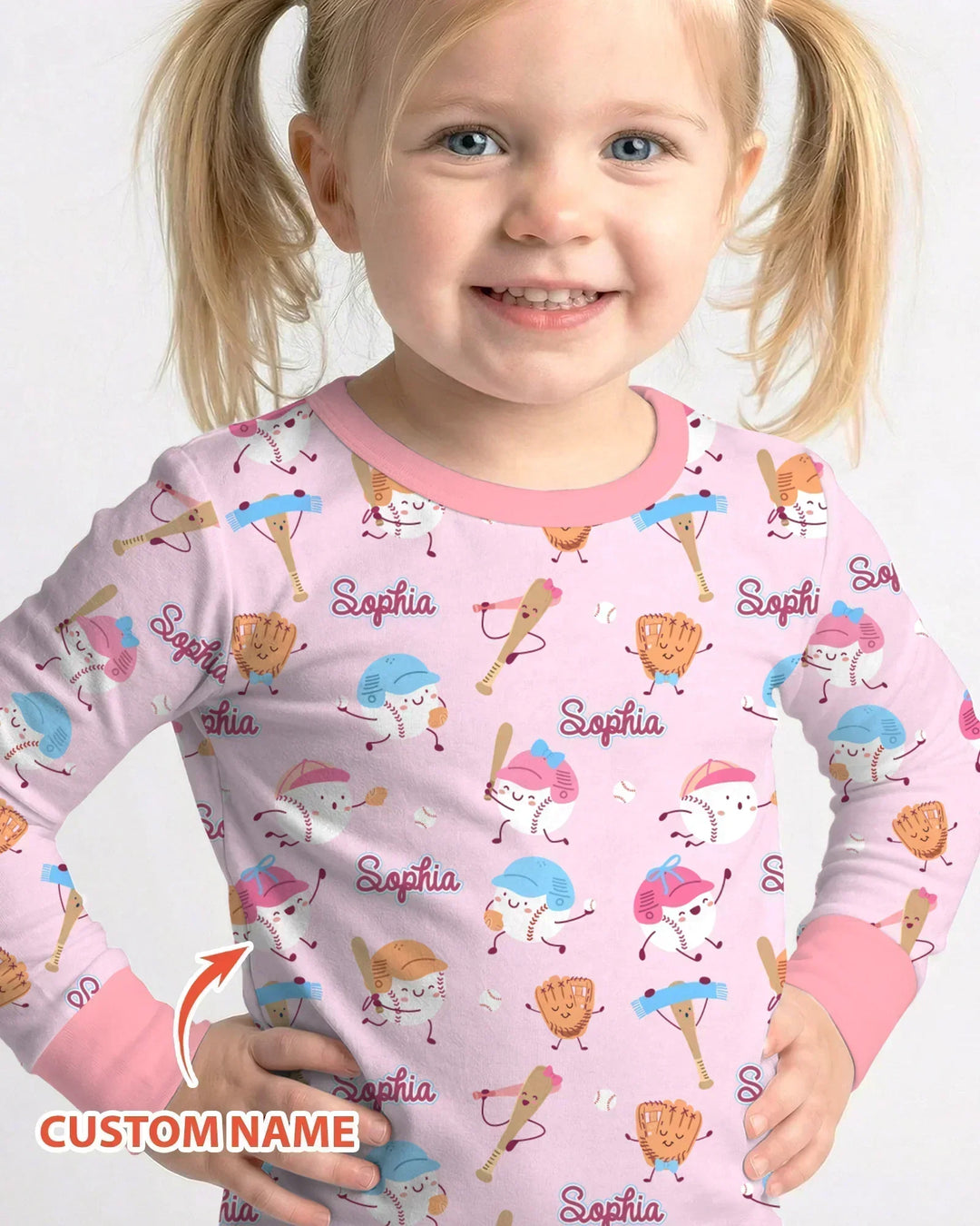 Custom Name Ballparl Family Matching Bamboo Two Piece Long Sleeve Pajama Set