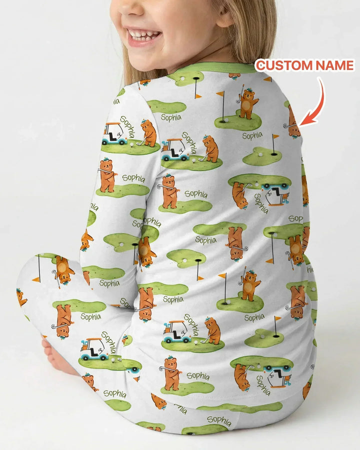 Custom Name Little Bear Golf Club Two Piece Long Sleeve Pajama Set