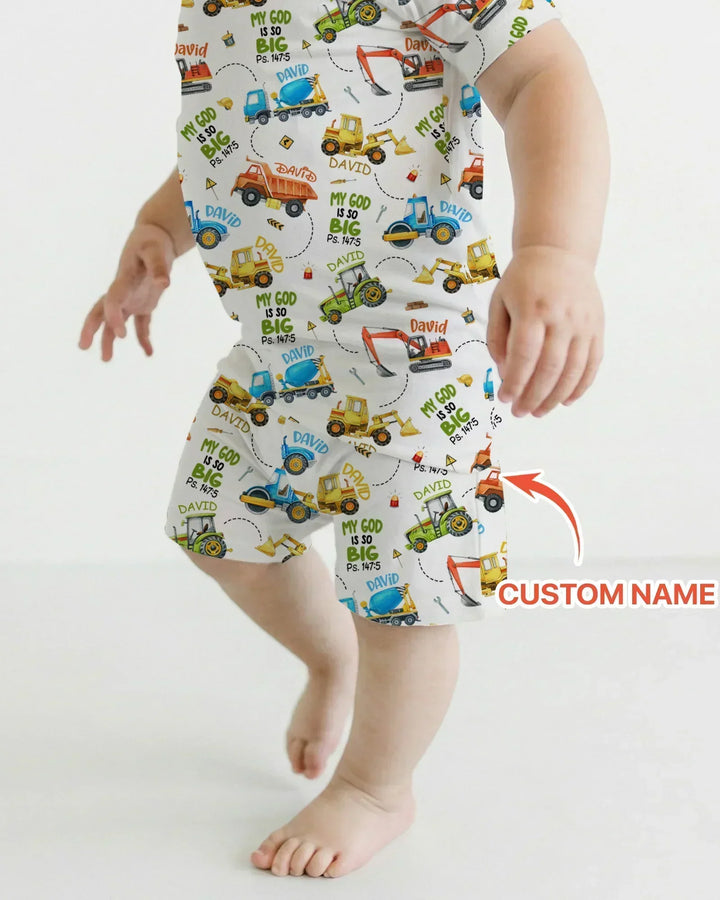 Conjunto de pijama de bambú de dos piezas con nombre personalizado "My God Is So Big" de manga corta y pantalones cortos