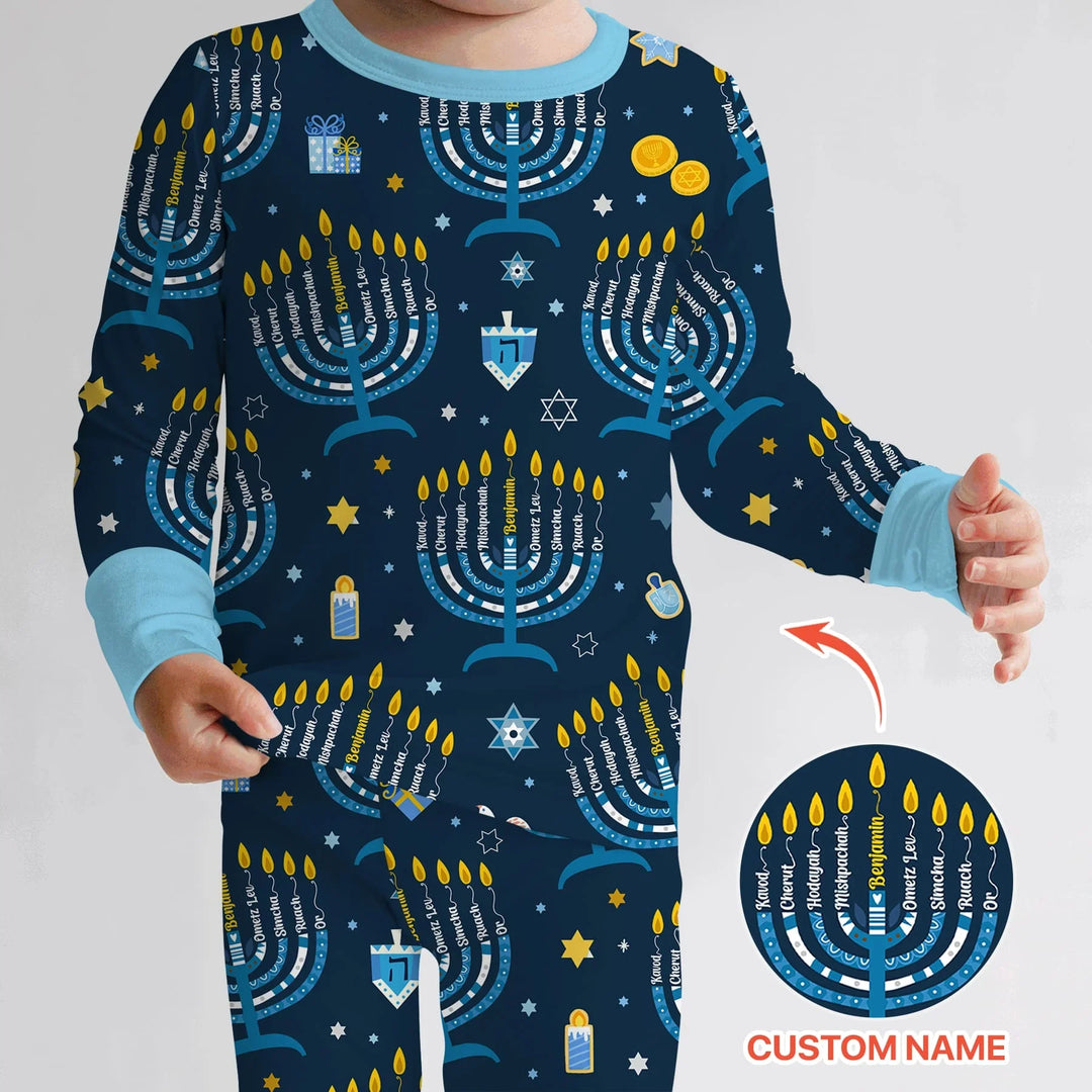 Hanukkah Custom Name Two Piece Long Sleeve Pajama Set