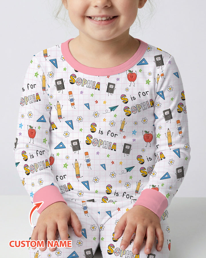Personalized Back To School Bamboo Two Piece Long Sleeve Pajama Set