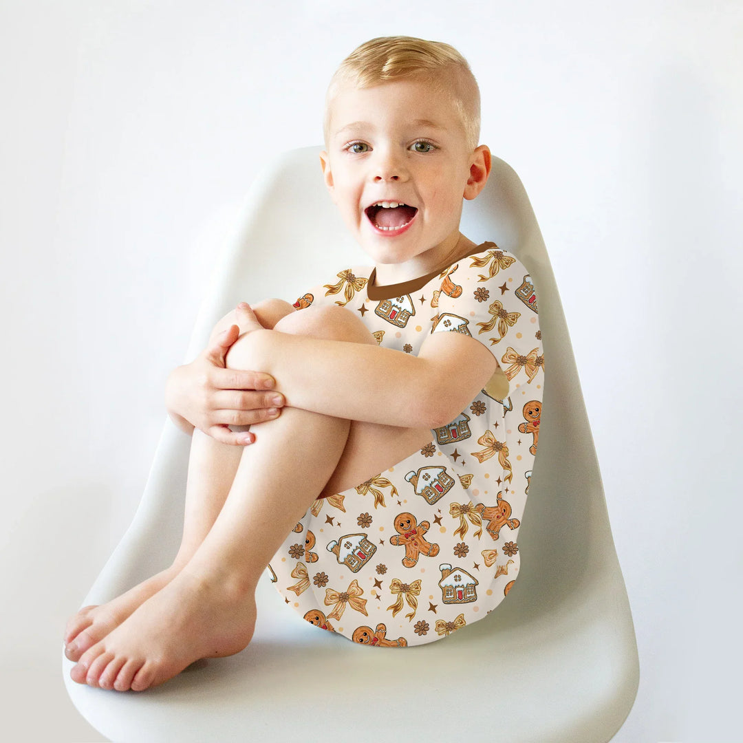 Brushstroke Gingerbread Two Piece Short Sleeve Shorts Pajama Set