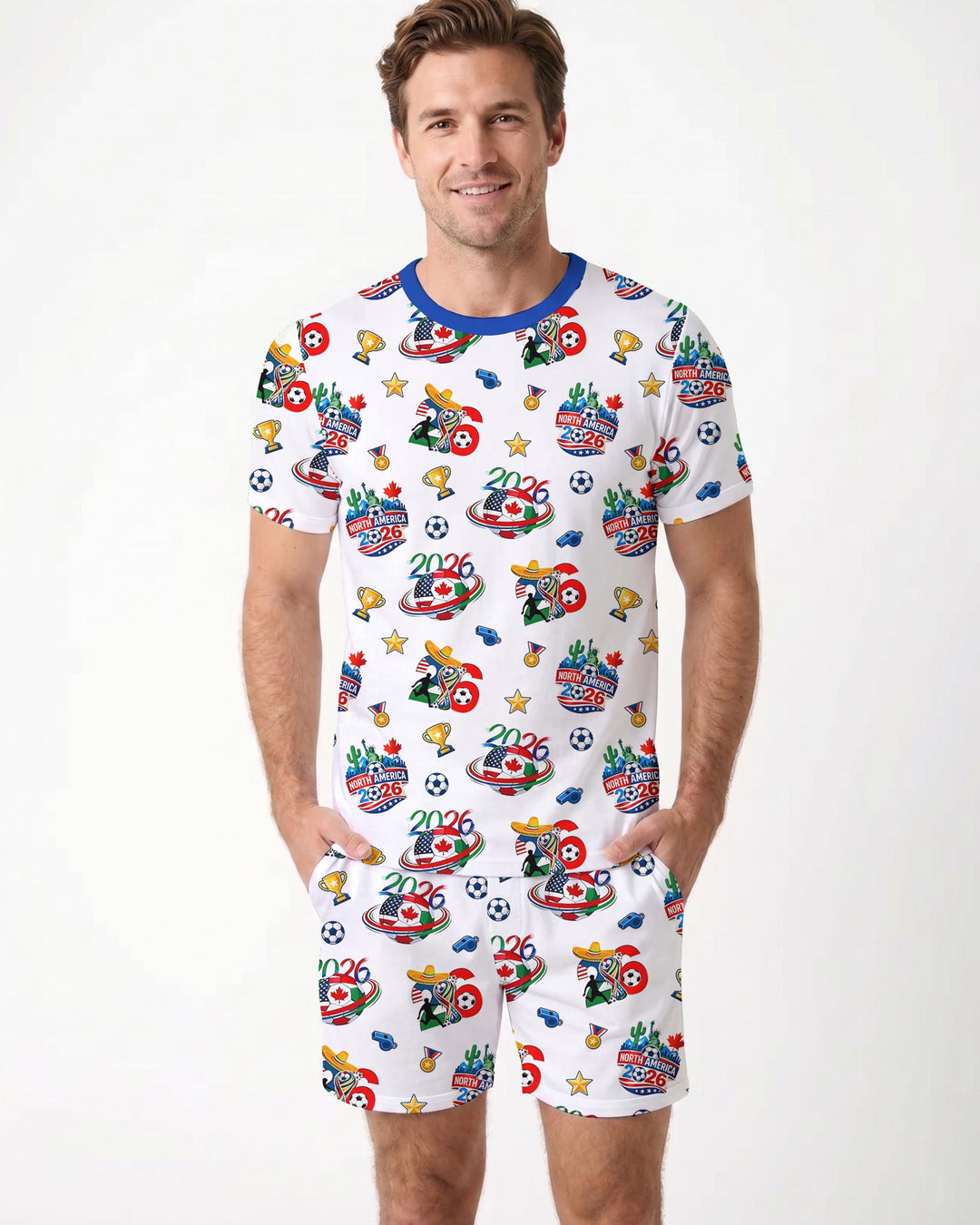 World Soccer North America 2026 Family Matching Bamboo Men Short Sleeve Short Pajama Set