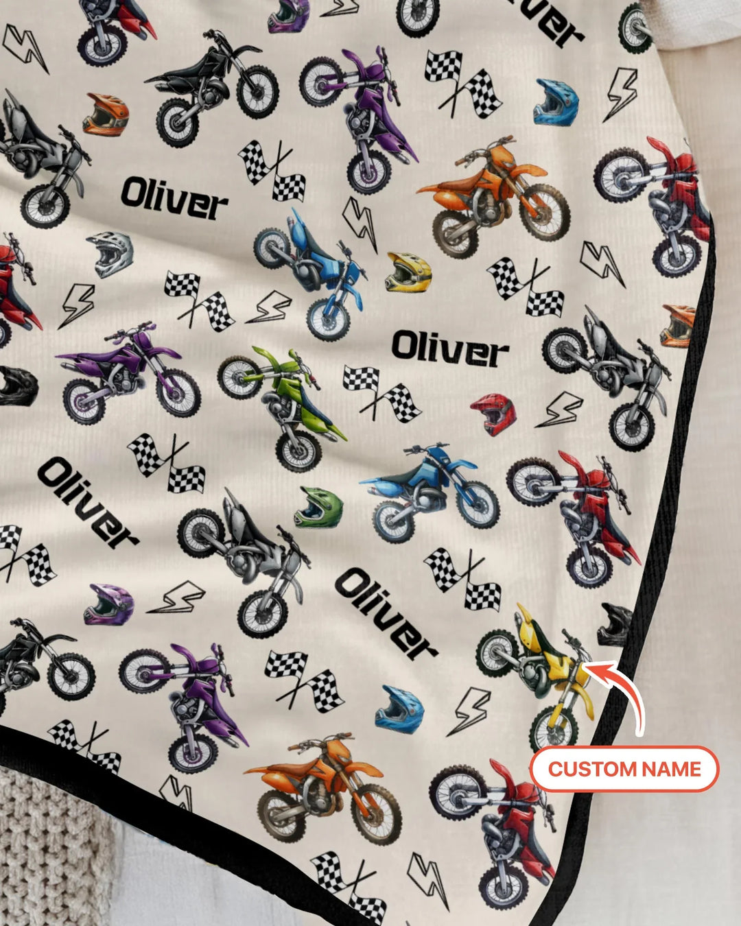 Custom Name Little Dirt Bike Rider Bamboo Blanket