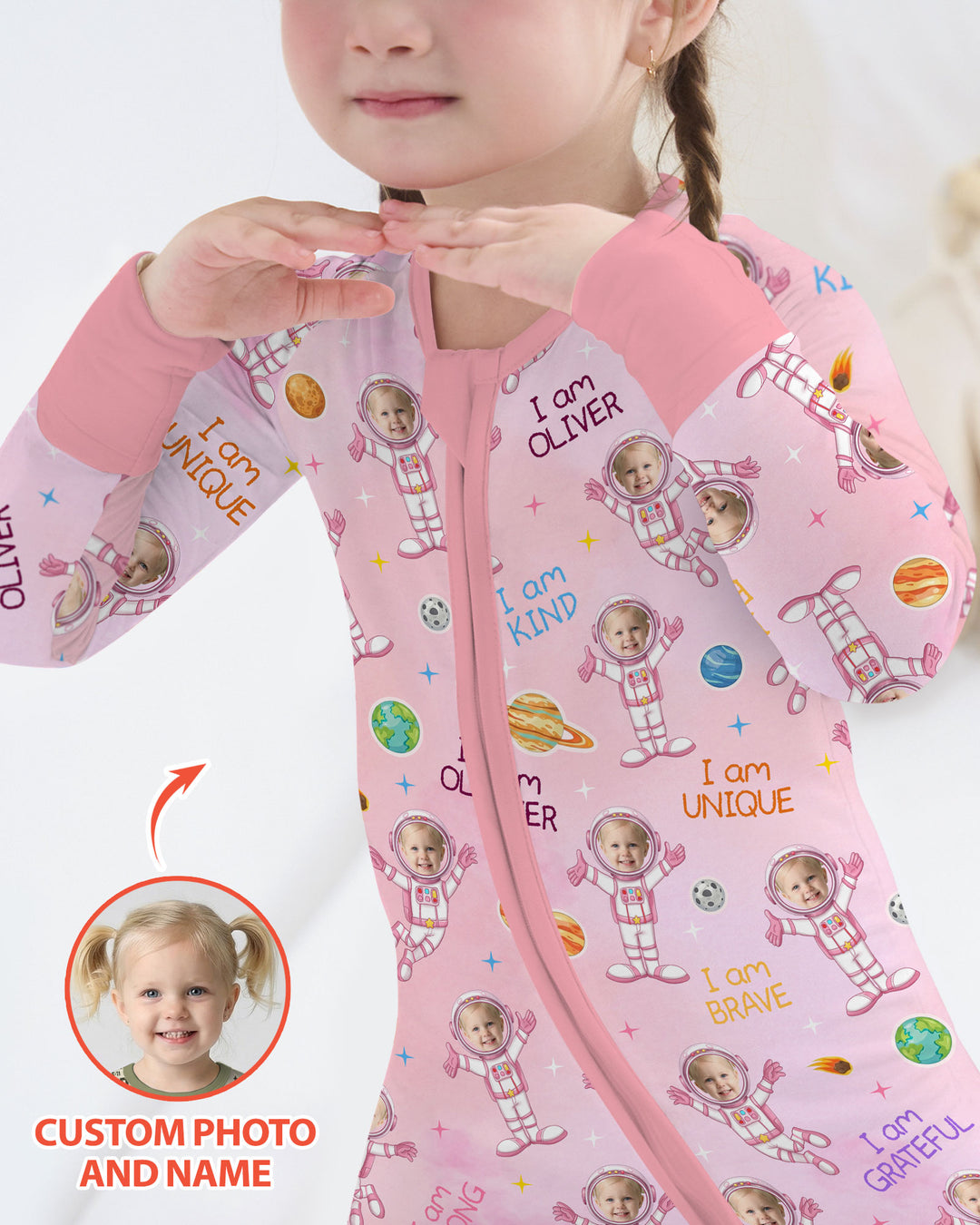 Custom Photo Kid Affirmations I Am Kind Astronaut Bamboo Convertible Zippy