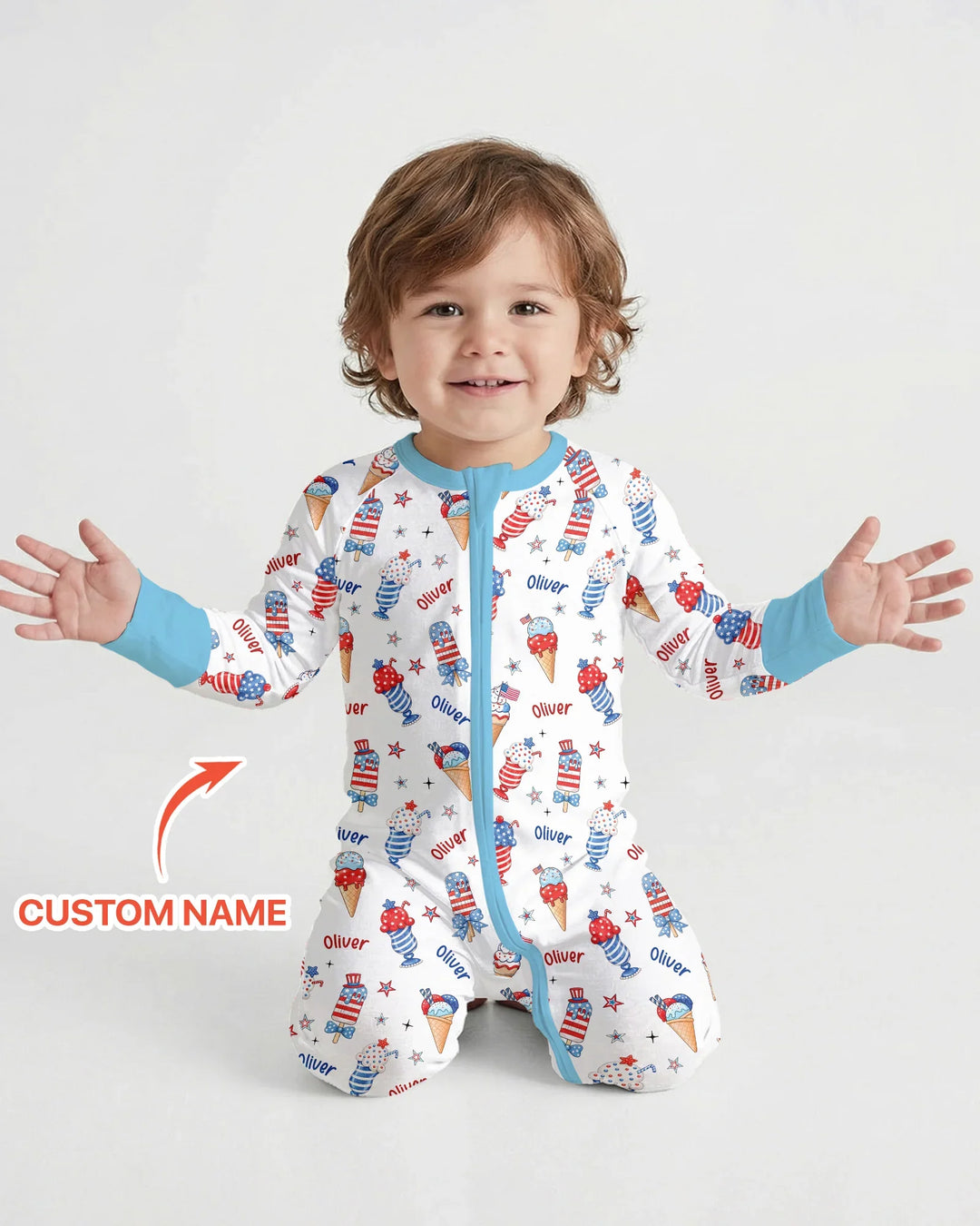 Custom Name Red, White & Ice Cream Bamboo Convertible Zippy