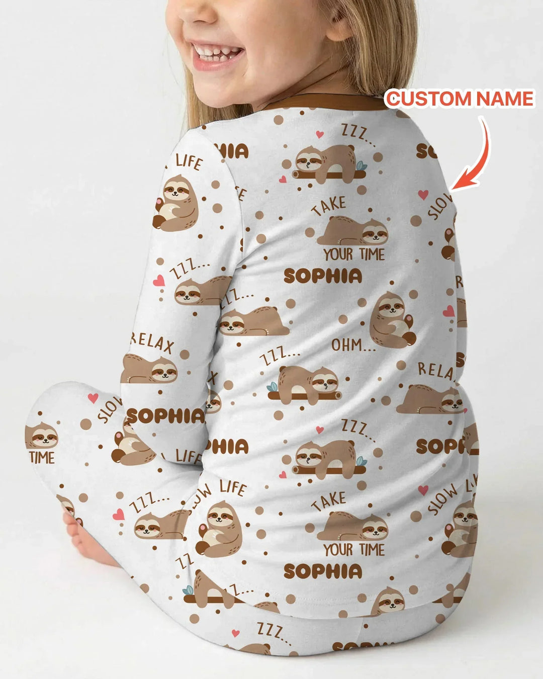 Custom Name Cute Sloth Two Piece Long Sleeve Pajama Set