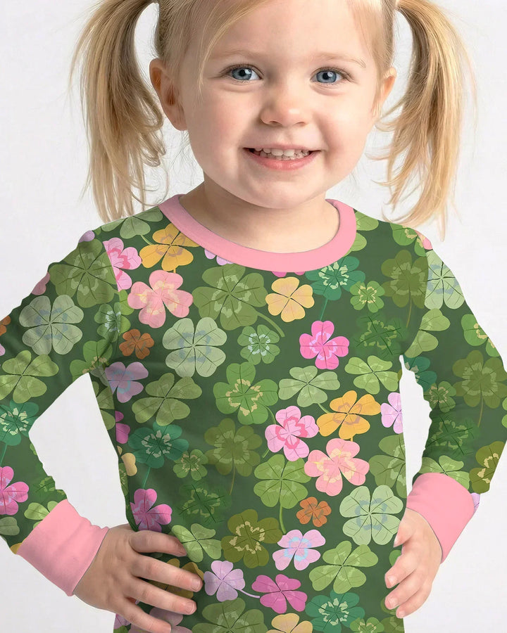 Lucky 4 Leaf Clover Two Piece Long Sleeve Pajama Set