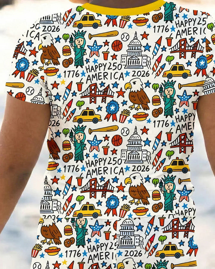 Doodle America 250th Anniversary Family Two Piece Short Sleeve Pajama Set