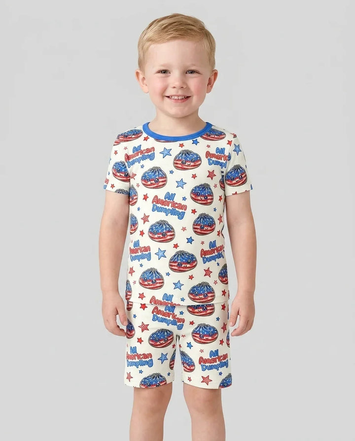 Conjunto de Pijama de Dos Piezas de Bambú con Mangas Cortas y Pantalones Cortos