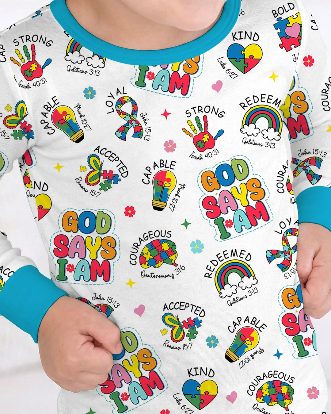 God Says I Am Autism Awareness Bamboo Two Piece Long Sleeve Pajama Set