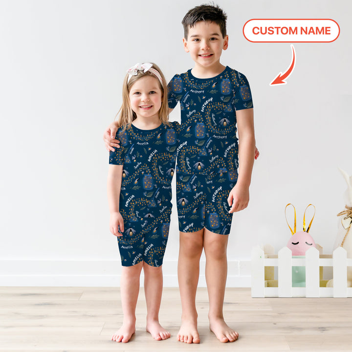 Custom Name Catching Fireflies Two Piece Short Sleeve Shorts Pajama Set