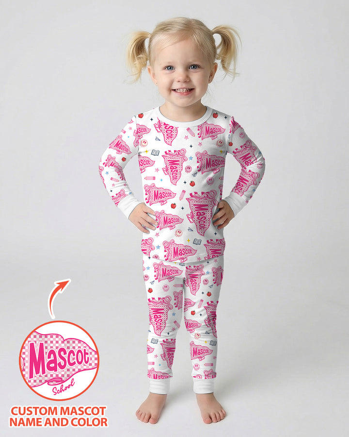 Custom Mascot School Name Bamboo Two Piece Long Sleeve Pajama Set