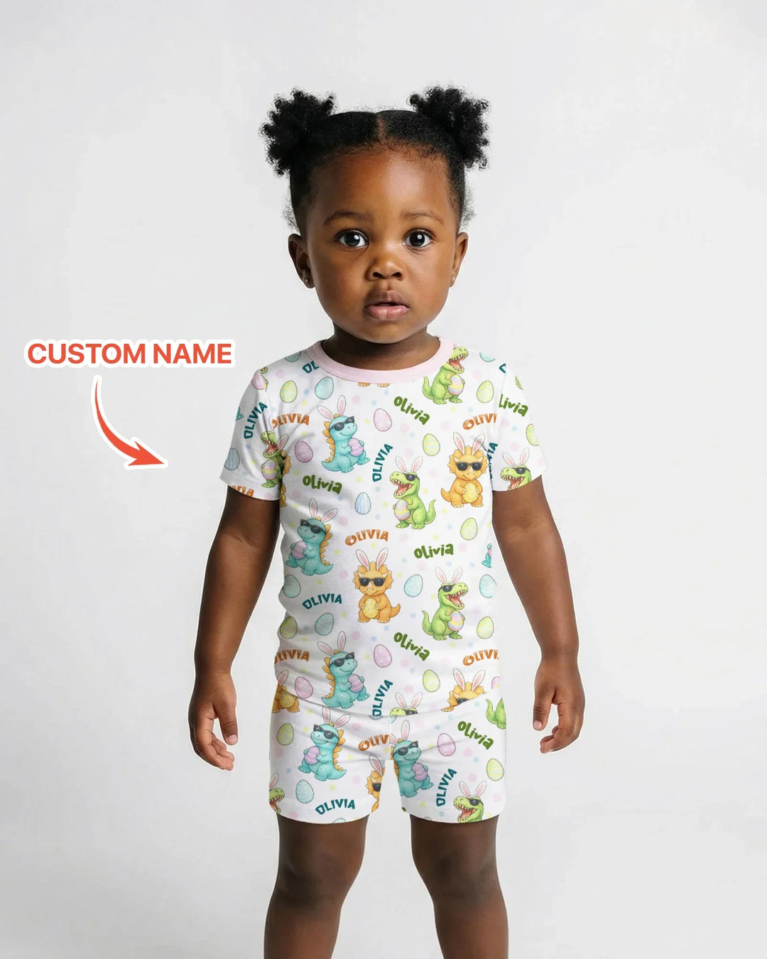 Custom Name Dinosaur on the Hunt Two Piece Short Sleeve Shorts Pajama Set