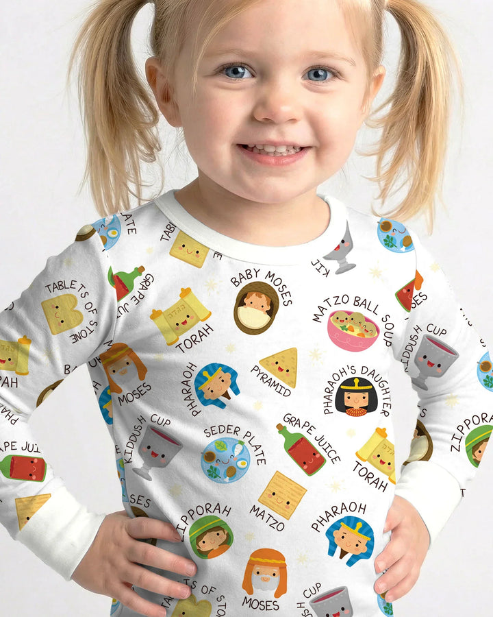 Cute Passover Characters Bamboo Two Piece Long Sleeve Pajama Set
