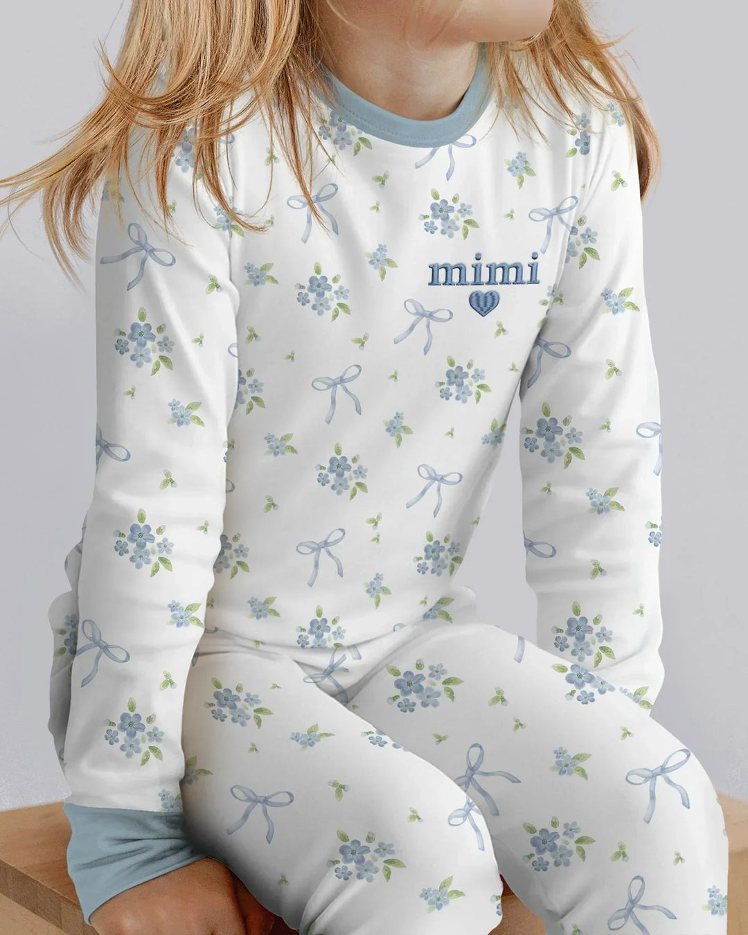 Mommy and Me Matching Embroidered Baby Bamboo Two Piece Long Sleeve Pajama Set