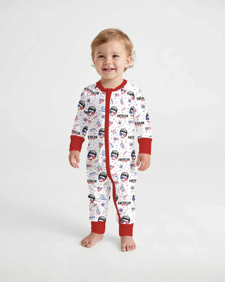 Doodle American Flag Glasses Family Matching Bamboo Convertible Zippy