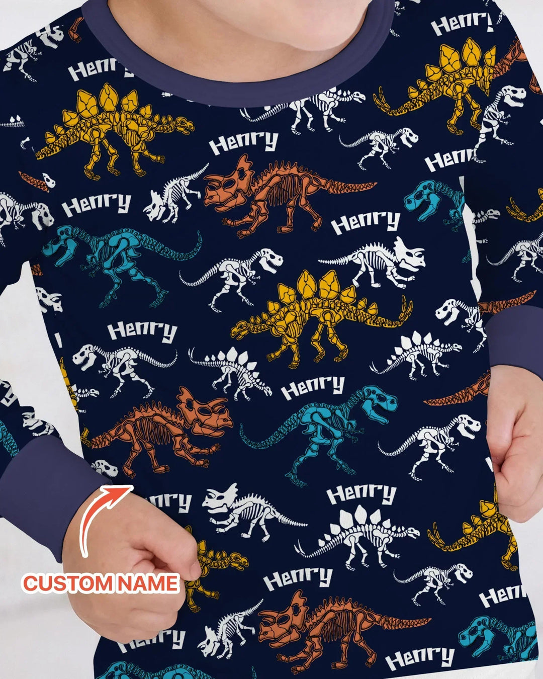 Dino Bones Parade Custom Name Two Piece Long Sleeve Pajama Set