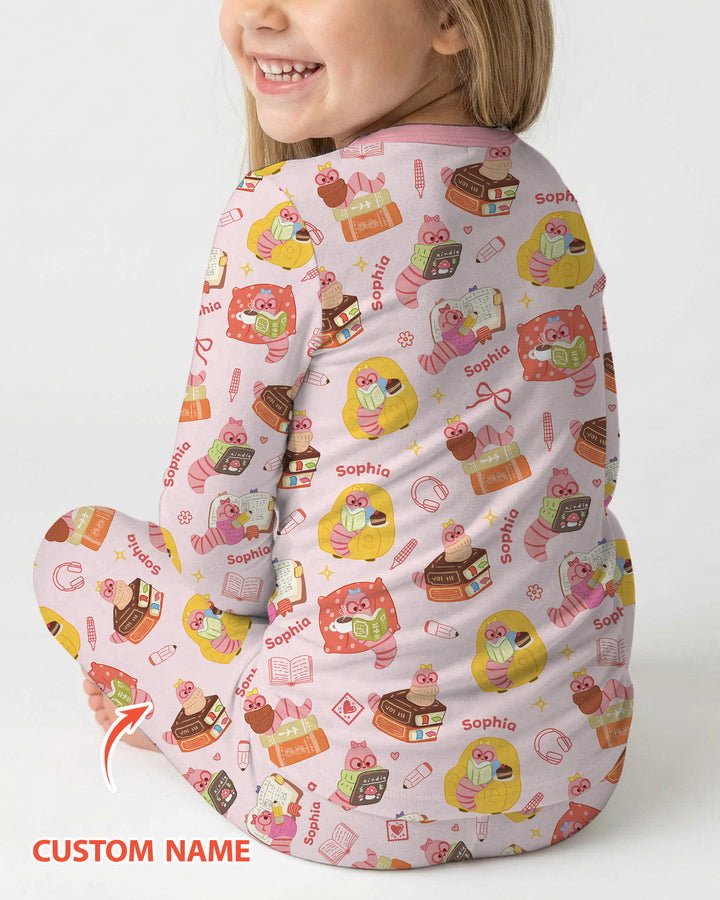 Little Book Worm Family Matching Bamboo Two Piece Long Sleeve Pajama Set