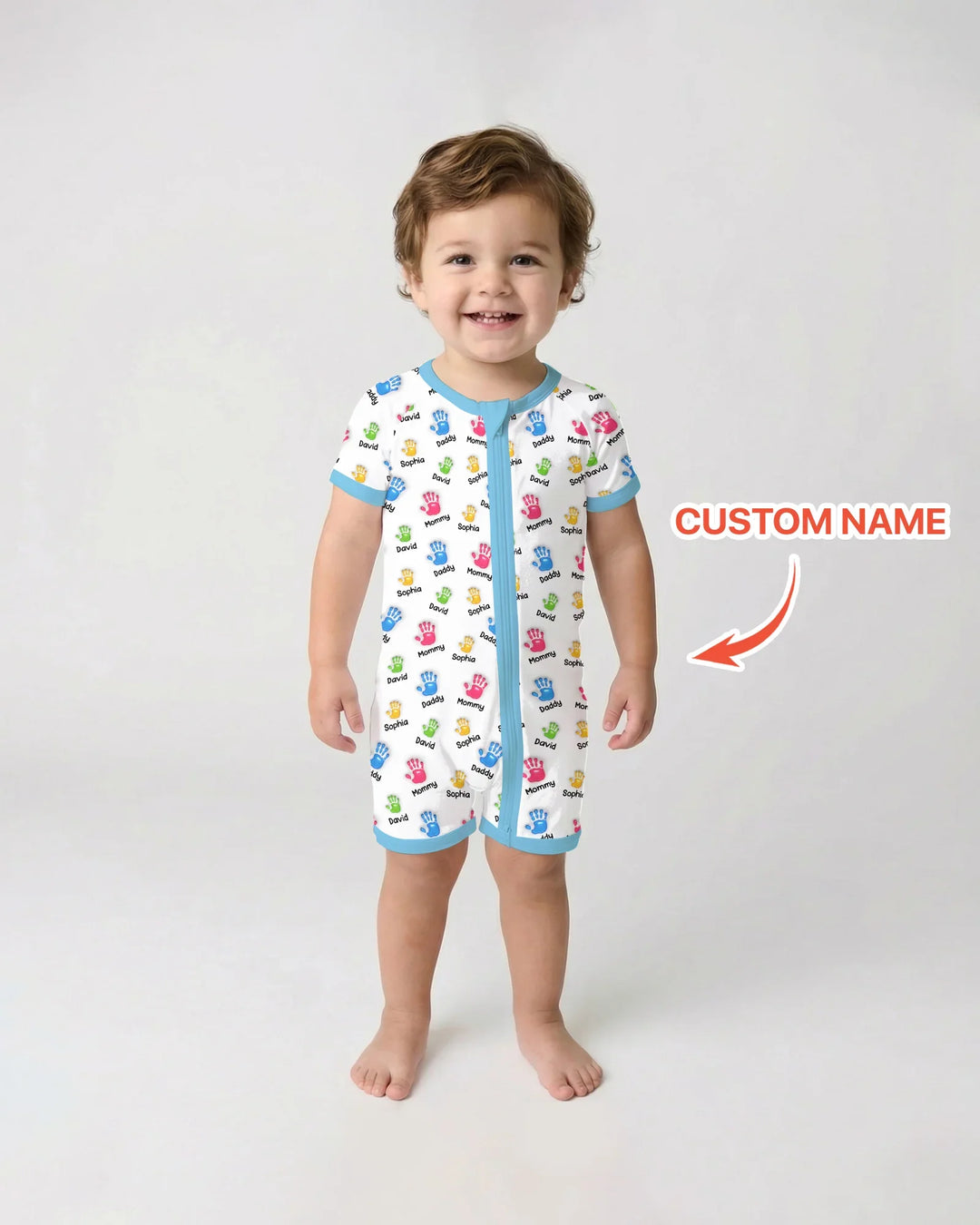 Primer Día de la Madre - Pijama de bambú con cremallera y estampado de huellas de manos