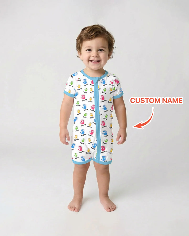 Primer Día de la Madre - Pijama de bambú con cremallera y estampado de huellas de manos