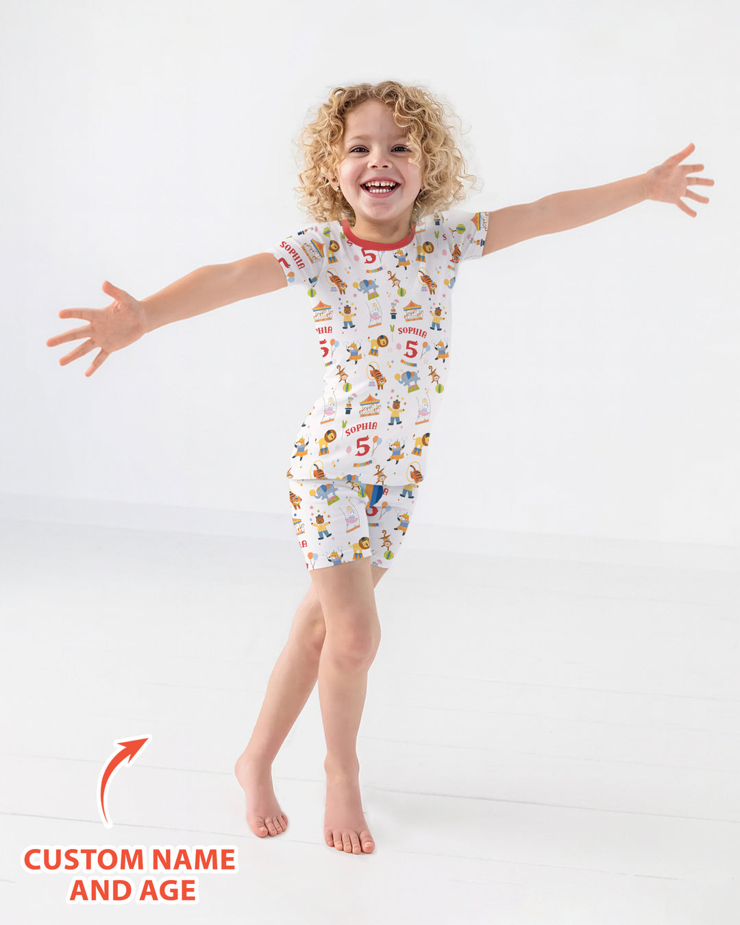 Custom Name Birthday Circus Bamboo Two Piece Short Sleeve Shorts Pajama Set