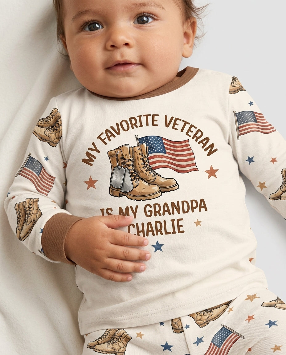 My Favorite Veteran Is My Grandpa Bamboo Two Piece Long Sleeve Pajama Set