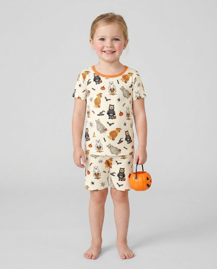 Retro Trick Or Treat Bamboo Two Piece Short Sleeve Shorts Pajama Set